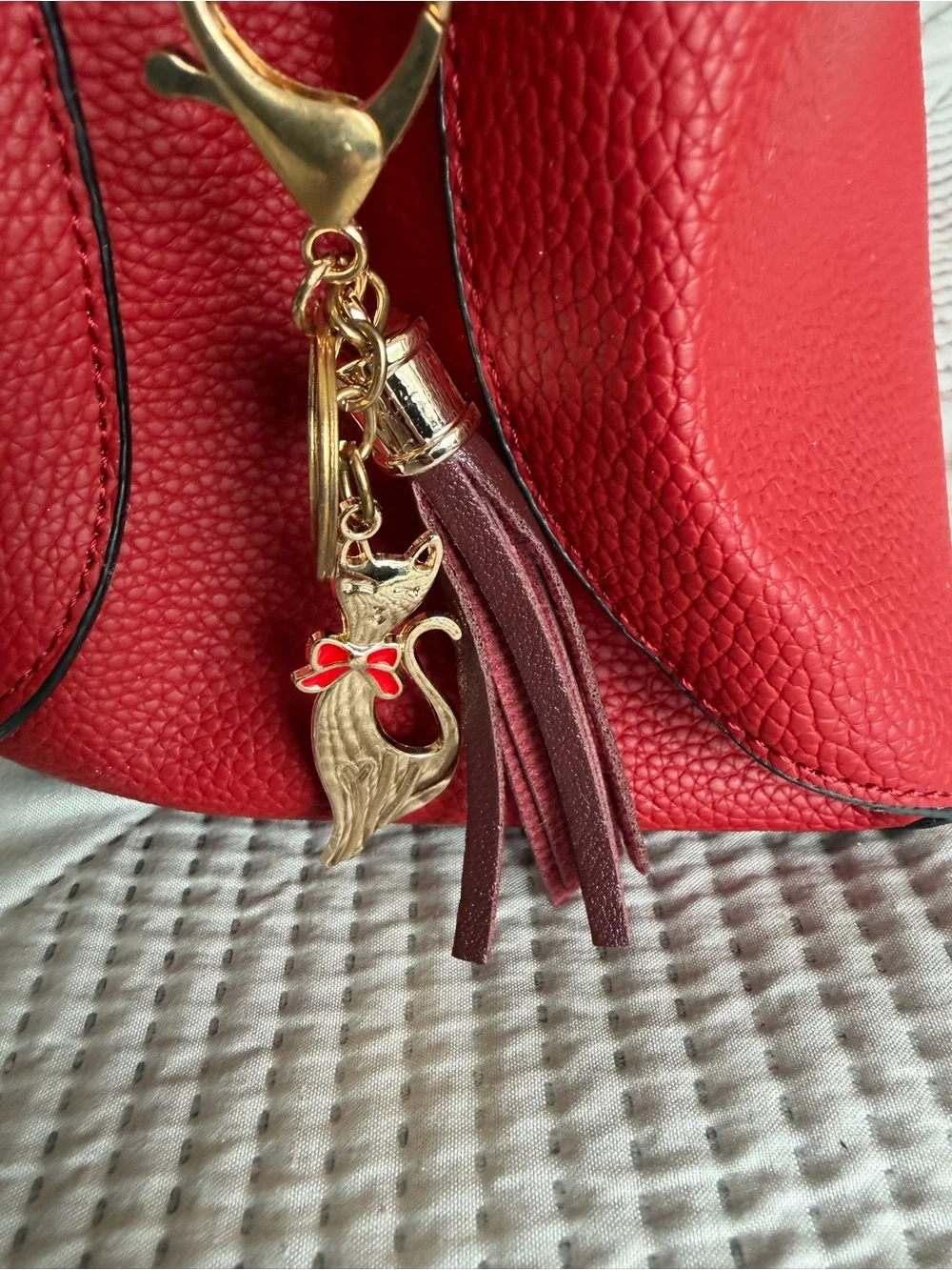 Aimily Cherry Red Women's Structured Handbag with Top Handles